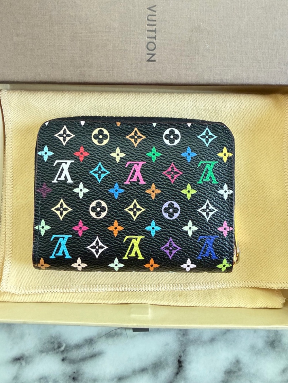 Louis Vuitton Monogram Multicolor Zippy Coin Purse Black Pink Full Set EUC